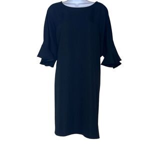 Twinset Milano Size 14 Knee Length Shift Dress Black Bell Sleeves Classic office